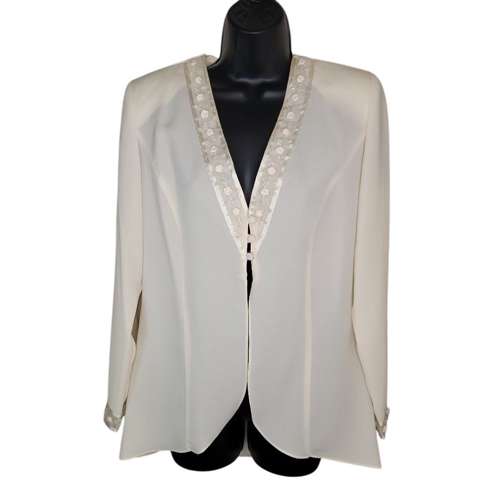 Patra Vintage 80s Cream Beaded Rosette Jacket Size 8